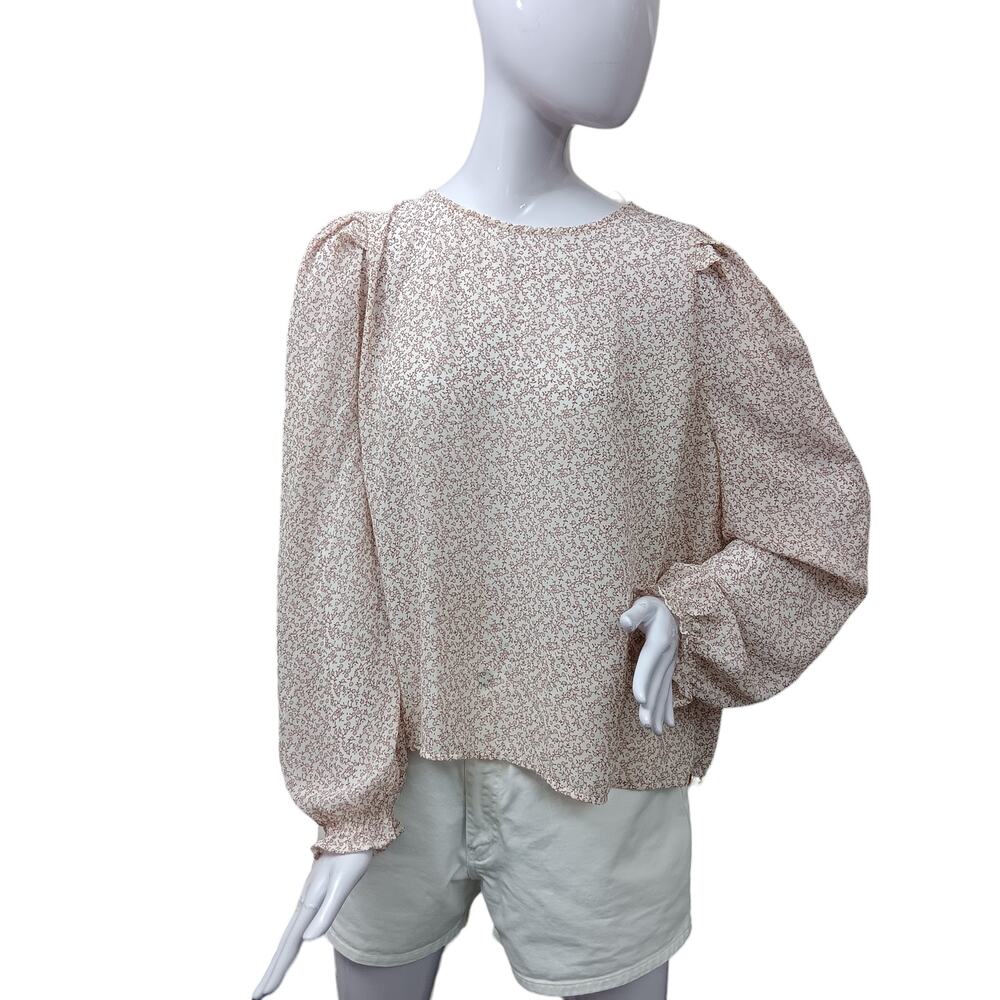 Blush Love J Blouse Size 2XL Floral Print Long Sleeve Soft Pink and Burgundy